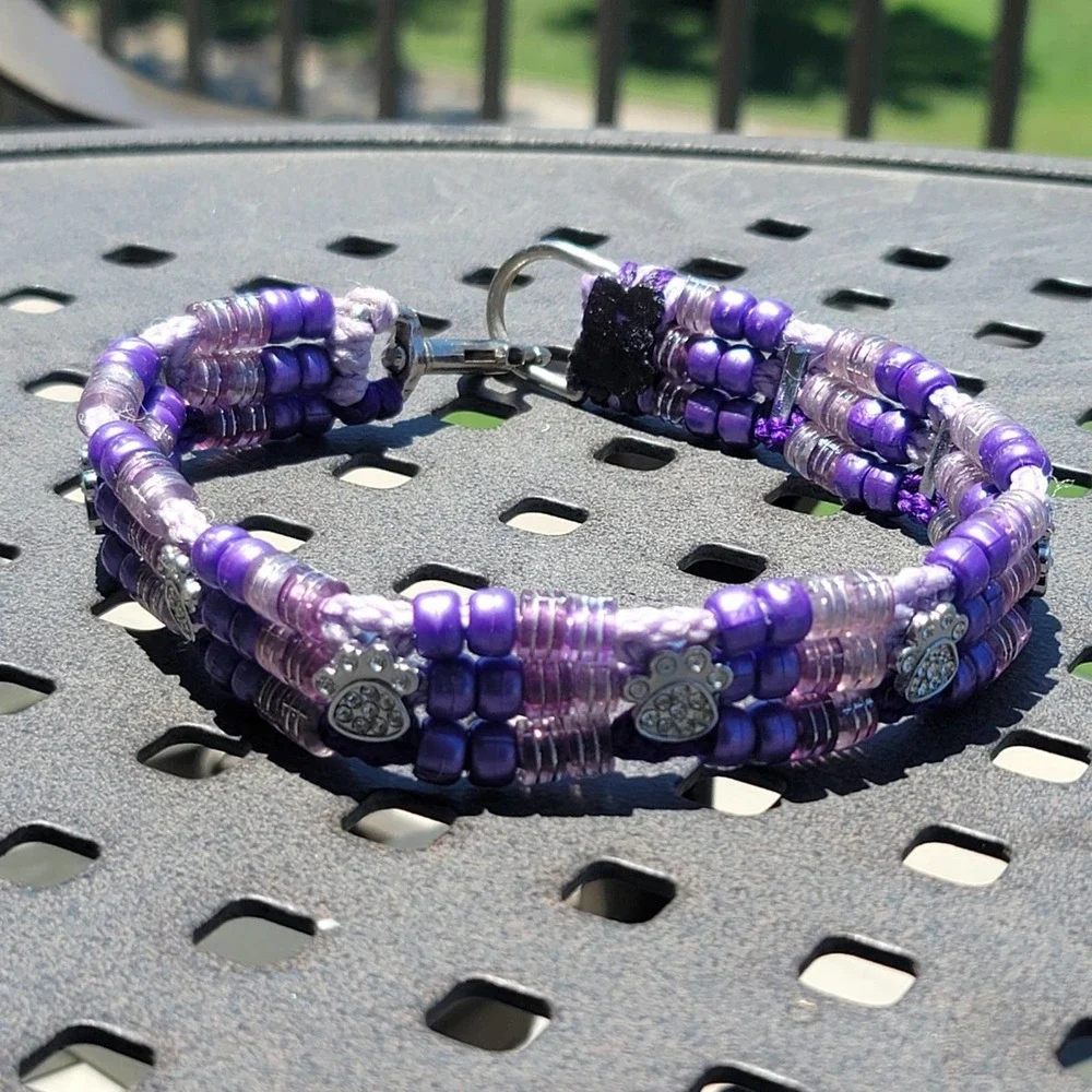 Custom Handmade Beaded Dog Collar Paws